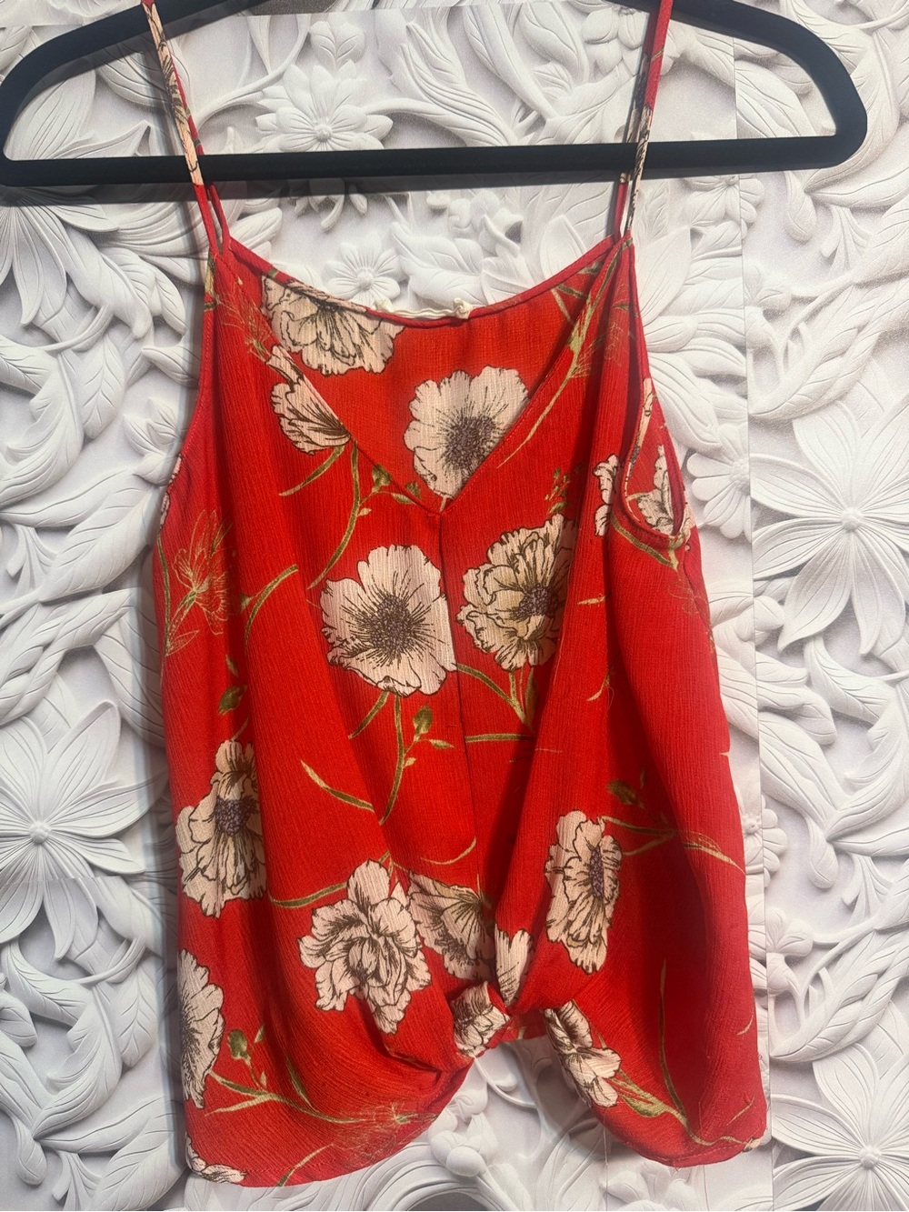 Red Floral Spaghetti-Strap Tank Top - Unbranded